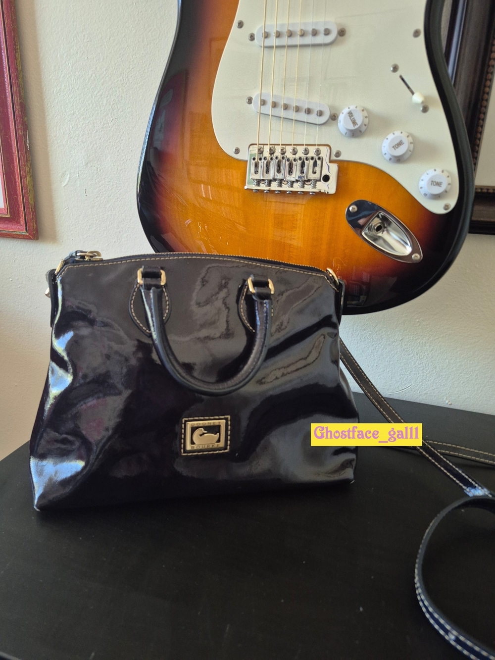 Vintage Patent Leather Satchel Handbag in Deep Navy Blue Dooney & Bourke